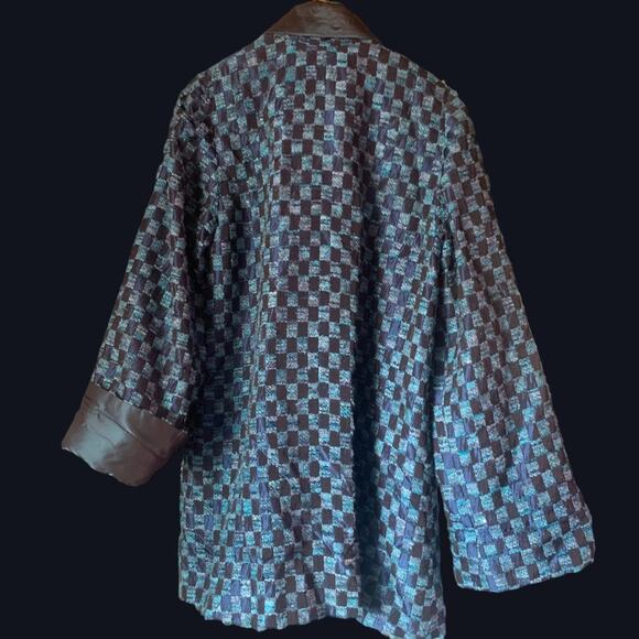 RARE Designer Lily Samii | Blue Checkered Jacket Silk blend jacquard brocade - Picture 4 of 16